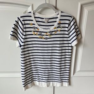 J. Crew Short Sleeve Sweater Blue and Cream Stripe